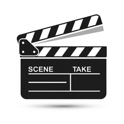 Film clapperboard icon for video editing and production services.