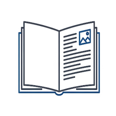 Open book icon for professional publishing and layout design.